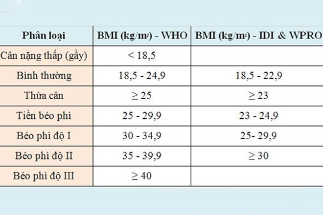 Bảng đánh giá mức độ gầy béo