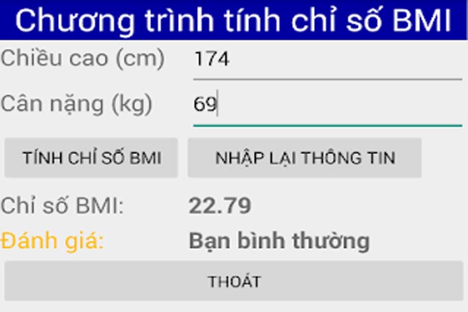 Tính chỉ số BMI trực tuyến