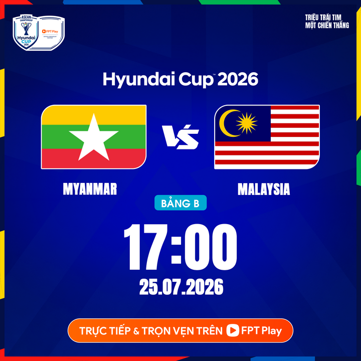 Link xem trực tiếp Myanmar vs Malaysia 18h ngày 25/7, giải ASEAN Cup 2026